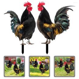 Garden Decorations 2 Pcs Decorate Decorative Inserts Outdoor Rooster Yard Stake Acrylic Chicken