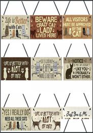 Wall Decor Cat Plaques Wooden Animal Printed Hanging Sign For Win Bdebaby Dh8Yt4946202