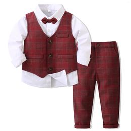 Clothing Sets Kids Boy Gentleman Set Long Sleeve Shirt Waistcoat Pants And Bow Tie Outfits For Wedding Party Dress