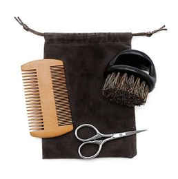 3pcs Wooden Beard Comb And Natural Bristles Brush With Scissors Set For Men C jllQIh7106431