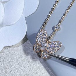 Designer Brand Van Sterling Silver Full Diamond White Beimu Butterfly Necklace Female High Board Sky Star Short Collar Chain Gift for Girlfriend Jewellery