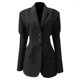 Women's Suits Delicate Spring And Autumn Show Thin Waist Black Suit Coat