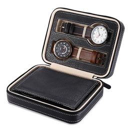 4 Grids PU Leather Watch Box Travel Storage Case Zipper Wristwatch Box Organizer Holder For Clock Watches Jewelry Boxes Display261L