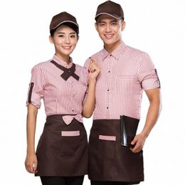 2023 Spring and Summer New Uniforms Cake Coffee Shop Adjusted Sleeve Uniform Shirt With Tie Bow Apr Set Hotpot Waiter Workwear E5UW#