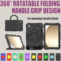 For Samsung Galaxy Tab A9 8.7 inch Case Handle Grip 360 Rotating Stand Armour Cover 3-in-1 Hybrid Rugged Kids Safe Shockproof Cases +Screen Protector Film +Shoulder Strap