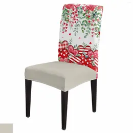 Chair Covers Valentine'S Day Red Heart Leaves Rose Cover Set Kitchen Stretch Spandex Seat Slipcover Home Decor Dining Room