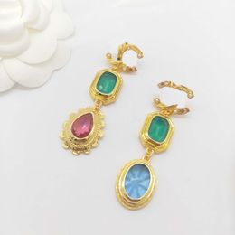 2022 Luxury quality charm drop earring with Three pcs green and red blue crystal in 18k gold plated have box stamp PS3508A2689