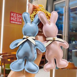 Key Rings Animal Rabbit Bag Chains Jewellery Cute Pu Leather Bow Car Keyrings Holder Fashion Gold Metal Trinkets Cartoon Pendant Charm A Dhw25