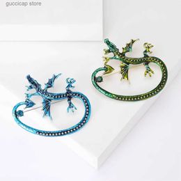 Pins Brooches Dmari Designer Brooch Unique Enamel Dragon Brooch Vintage 2-Color Lizard Lapel Pins Luxury Jewelry Accessories For Clothing Y240329