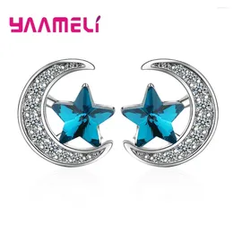 Stud Earrings Brand Shinning Rhinestone Star & Moon For Women/Ladies/Girls Trend Wedding Party Blue Zircon Earring