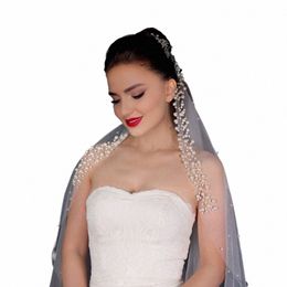 topqueen Pretty Bridal Wedding Veil Sheer Tulle Pearl Headband 3M Lg Cathedral Veil Wedding Accories V207 W8DI#