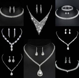 Valuable Lab Diamond Jewelry set Sterling Silver Wedding Necklace Earrings For Women Bridal Engagement Jewelry Gift D0uf#