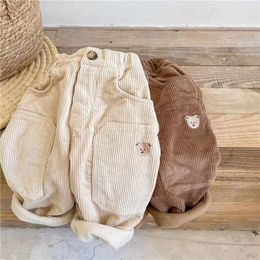 Trousers 2024 Sping Pants Boys Girls Corduroy Solid Harem Children Clothing Warm Loose Kids Clothes Button