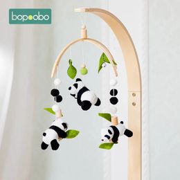 born Panda Bamboo Leaf Bed Bell Toys 0-12 Months for Baby Crib Bed Wood Bell Mobile Toddler Carousel Cot Kid Musical Toy Gift 240327