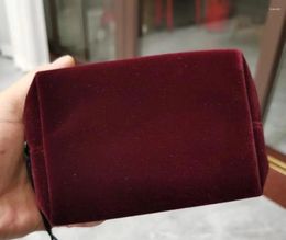 Cosmetic Bags 2024 Fashion Bag Rectangular Coin Purse Burgundy Mini Velvet Storage Travel Toiletries