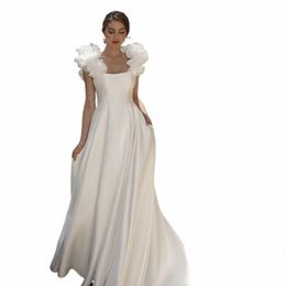 simple Satin Wedding Dr Elegant A-Line Sleevel Spaghetti Strap Bridal Gown Custom Made To Measures White Country Robe De Z2xU#