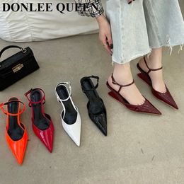 Women Elegant Spring Mule Sandals Fashion Wedge Pumps Shoes Pointed Toe High Heels Dress Party For Wedding 240329