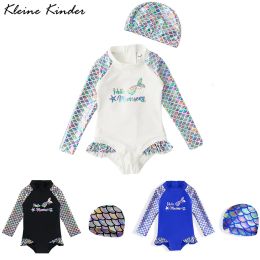 Swimwear Swimsuit for Girls UPF50+ Mermaid Children's Swimwear Long Sleeves One Piece Rashguard Bathing Suit Kids Beach Swimming Clothes