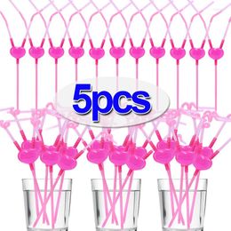 Disposable Cups Straws 1/5PCS Love Heart Double Straw DIY Creative Flexible Drinking Tube Bar Drinks Cocktail Fruit Juice Party Romantic