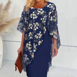 Casual Dresses Chiffon Dress Elegant Floral Print Midi For Women Sheath Style With Half Sleeves Round Neckline Formal