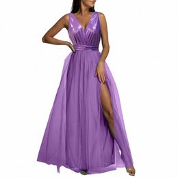 sexy Solid Color Tulle Prom Women'S Dr Sweetheart Female Elegant Formal Dres Gown Slit Party Evening Prom Gala Vestidos A4et#