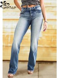 Women's Jeans UHYTGF Spring Autumn For Women Clothing Mid-Waist Slightly Flared Pants Temperament Comfortable Casual Lady Denim Trousers