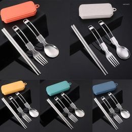 Dinnerware Sets Foldable Camping Spoon Fork Chopsticks Flatware Outdoor Picnic Cutlery Set Stainless Steel Utensil Equipment