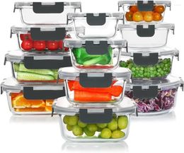 Storage Bottles KOMUEE 24 Pieces Glass Food Containers Set Meal Prep Containers-Stackable Airtight