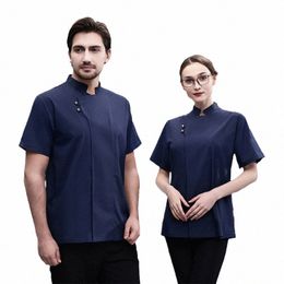 short Sleeve Chef Costume Restaurant Kitchen Work Uniforms Hotel Cook's Jacket Sushi Bakery Cafe Waiter Catering Service Shirt T1Jr#