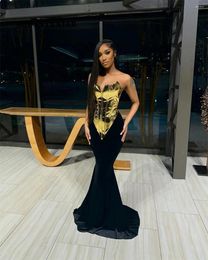 Party Dresses Golden Strapless Corset Black Prom Dress For Girls 2024 Mermaid Wedding Elegant Birthday Luxury Africa