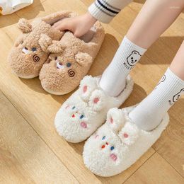 Slippers Cute Cartoon Bear Cotton Women Couple Home Indoor Warm Shoes Winter Plush Anti Slip Soft Sole Men Y