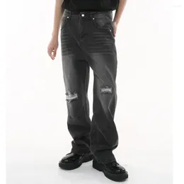 Men's Jeans 2024 Spring Korean Loose Holes High Street Retro Casual Fashion Washing Solid Color Zipper Hip Hop Cotton