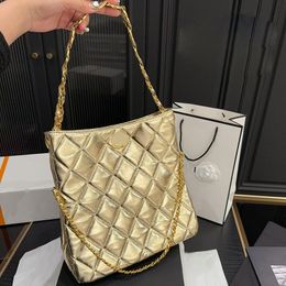 24P Shiny Leather Women Designer Fold Hobo Bag Gold Hardware Wide Woven Chain Diamond Lattice Luxury Underarm Shoulder Handbag 28x28cm High-Capacity Four Colours