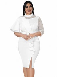 plus Size White Dr for Women O Neck Beading Patchwork Peplum Bodyc Evening Birthday Event Party Gowns 4XL Outfits Summer r4us#