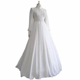 white Lg Sleeves Muslim Wedding Dres for Bride Real Photo Lace Chiff A-Line Vestidos De Novia Maldives Bridal Gowns 2024 G9BA#