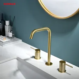 Bathroom Sink Faucets GUNNAR Basin Faucet Brass Rose Gold Widespread 3 Hole Double Handle And Cold Water Tap