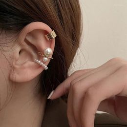 Backs Earrings 2024 Korea Trendy Charm Pearl Beaded Ear Cuff Clip Earring For Women Fake Piercing Bone C-shaped Jewellery Accessory Wholesale