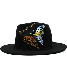 Berets Colorful Butterfly Graffiti Girl Fedora Hat Hats For Women Formal Wedding Decorate Black Panama Cap Fedoras Gorras Para Mujer