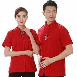 work Short-Sleeved Summer Clothes Natial Chinese Style Tea House Uniform Restaurant Waiter Cl f9XC#