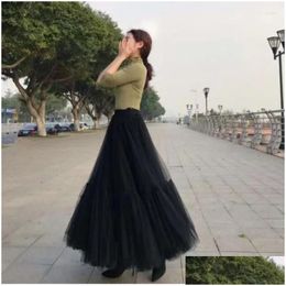 Skirts 2024 Summer Tutu Tle Skirt Vintage Midi Pleated Soft Mesh Womens Lolita Bridesmaid Faldas Mujer Saias Jupe Drop Delivery Appare Otnmb