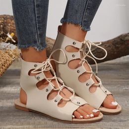 Sandals Flats Rome Women Summer Beach Shoes Designer Cross Tied-Lace Up Walking 2024 Brand Dress Casual Female Zapatos