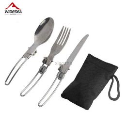 Camp Kitchen 3 pcs 1 set Portable Outdoor Camping Travel Picnic Foldable Stainless Steel Cutlery Set Spoon Fork Knife tableware Free Shipping 240329