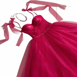 eeqasn Simple Shiny Tulle Midi Prom Dres Tea Length Pleats Spaghetti Straps Women Formal Party Gowns Saudi Homecoming Dr J6ZA#