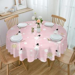 Table Cloth Pink Winter Christmas Snowman Snowflake Waterproof Tablecloth Decoration Wedding Home Kitchen Dining Room Round