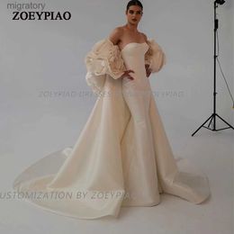 Vestidos sexy urbanos elegante a linha marfim rainha vestido de casamento 2024 princesa cetim gola quadrada branco longo trem 2 pçs noiva vestido de noiva yq240329
