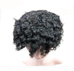 14mmAfro curly Human hair toupee black color short Indian remy hair mens wig hairpiece toupee for black men Full Lace Wigs1903005