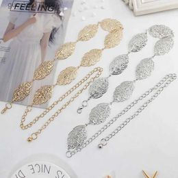 Waist Chain Belts Elegant circular metal strap womens retro gold and silver carving hollow long chain fashionable dress decorative womens belt Y240329