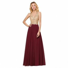 babyonline Sparking Gold Appqulies Prom Formal Dres for Women V-Neck Slee A Line Chiff Gown Wedding Party Evening q6hc#