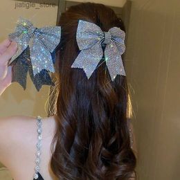 Hair Clips Full Rhinestone Bow Knot Clip Hairpin Korean Sweet Design Sense Disc Hairpin Commuter Hairpin Girl Y240329