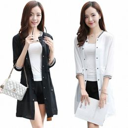 summer Autumn White Black Women Lg Cardigan Female Chiff Cardigans Three Quarter Sleeve Women Casual Coat Ladies Shrug d2TH#